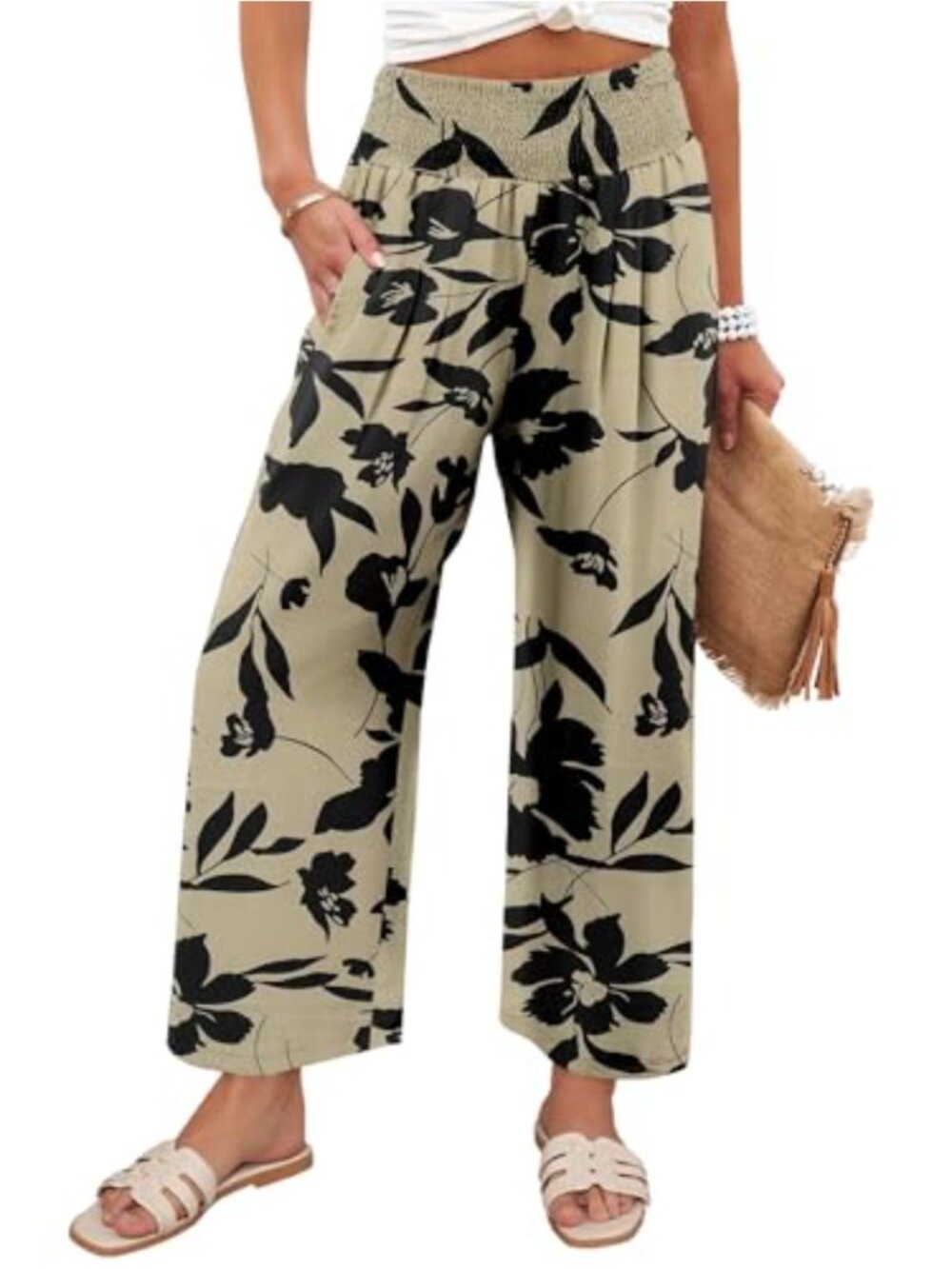 Women's Wide Leg Palazzo Pants High Waisted Flowy Beach Lounge Trousers